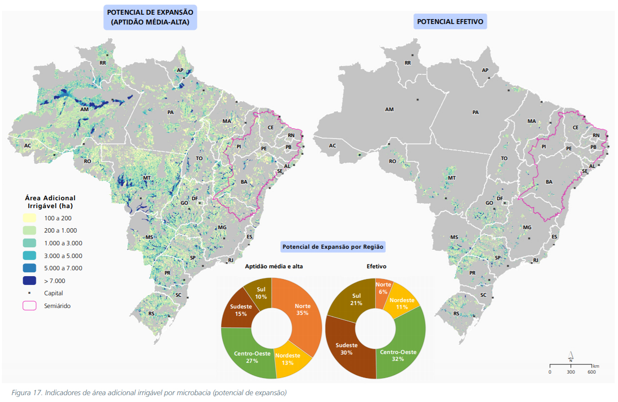 Mapa de Indicadores de Área Adicional Irrigável por Microbacia (potencial de expansão) - Brasil - Atlas Irrigação 2015 - pg 27